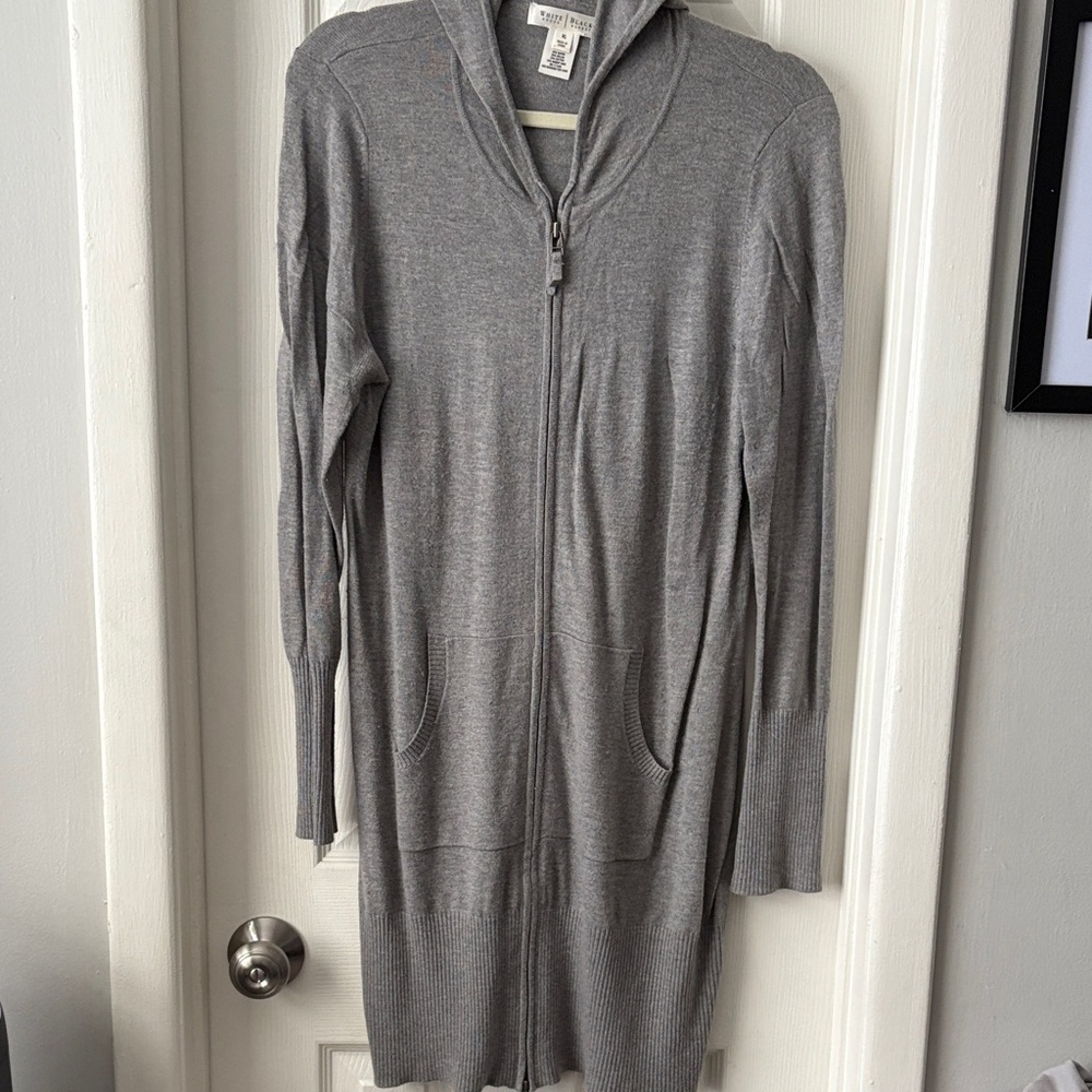 White House Black Market long Gray Women's Cardigan sweater zip up XL
